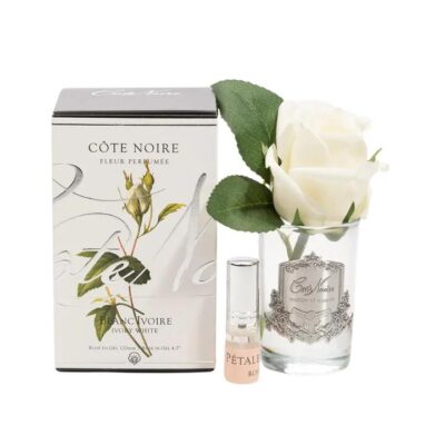 Cote Noire Perfumed Natural Touch Rose Bud - Ivory White, Silver & Clear Glass
