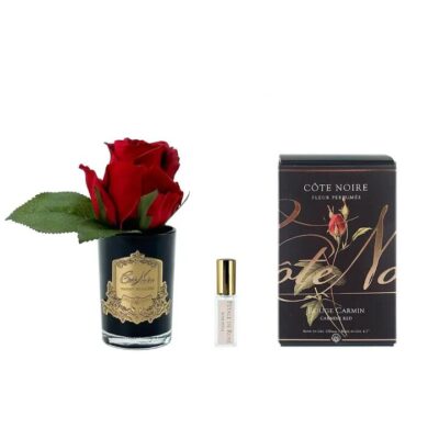 Cote Noire Perfumed Natural Touch Rose Bud - Carmine Red, Gold & Black Glass