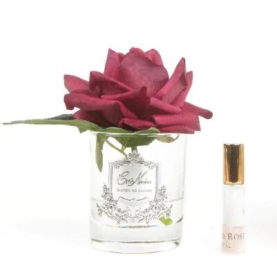Cote Noire Perfumed Natural Touch Single French Rose - Carmine Red, Silver & Clear Glass