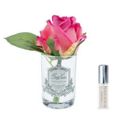 Cote Noire Perfumed Natural Touch Rose Bud - Magenta, Silver & Clear Glass