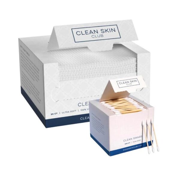 Clean Skin Club Towels & Swabs Set, Towels 25 count & Swabs 500pcs (Discontinued)
